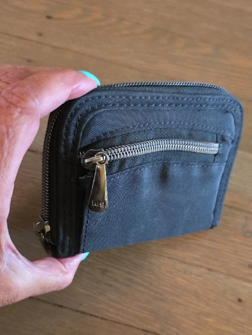 lug Black Mini Handspring RFID Quilted Zip Wallet with Logo Plaque